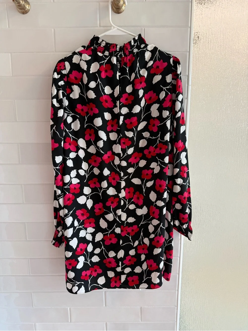 Kate Spade Dashing Beauty Floral Crepe Black Dress Pink & White Blossoms
